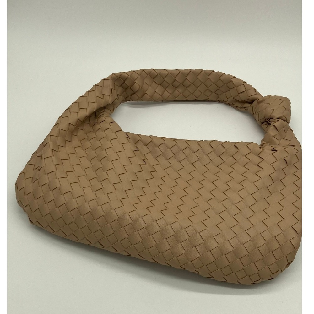 Urban Expressions Woven Hobo Bag Tan Vegan Leather Knotted Handle Shoulder Bag